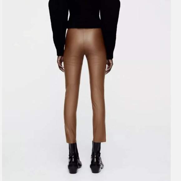 NWT Zara Camel Brown Faux Leather Ankle Pants - Picture 3 of 7